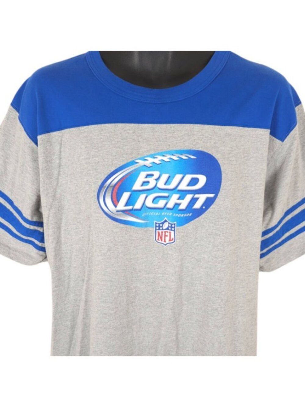 Bud Light NFL T Shirt Mens Size Large Gray Blue Football Breweriana
